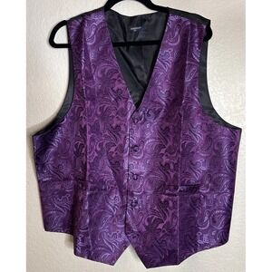 Hisdern Mens 2XL Vest Tie Purple Paisley Floral Jacquard Necktie‎ 3 Piece NEW